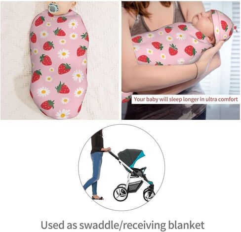 Blak White Panda Bear Pattern Newborn Swaddle Blankets Hat Sets Soft Baby Receiving Blanket Swaddle Sack for Baby Shower Infant Boy Girl Gift in Kuwait