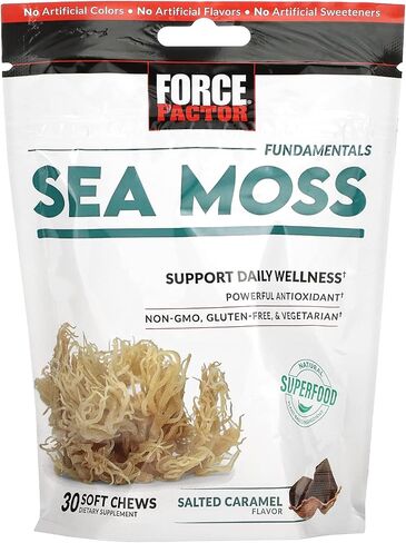 FORCE FACTOR Sea Moss Soft Chews, Support Immunity, Digestion, and Heart Health, Irish Sea Moss Superfood & Antioxidants Supplement, Non-GMO, Gluten-Free, Salted Caramel Flavor, 30 Soft Chews in Kuwait