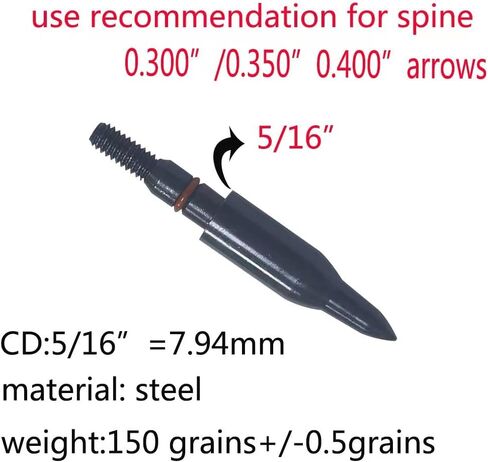 Steel Archery Field Points 100/125/150 Grains Thread Target Head,Screw in Archery Field Tips for Archery Shaft Accessories(1 Dozen 12 PCS) in Saudi Arabia