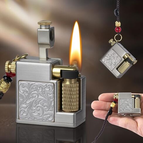 Vintage Trench Lighter, Compact Keychain Lighter, Kerosene Fluid Refillable Antique Wick Lighters, Soft Flame Flint Wheel Brass Lighters for Men Dad in Saudi Arabia