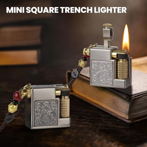 Vintage Trench Lighter, Compact Keychain Lighter, Kerosene Fluid Refillable Antique Wick Lighters, Soft Flame Flint Wheel Brass Lighters for Men Dad in Saudi Arabia
