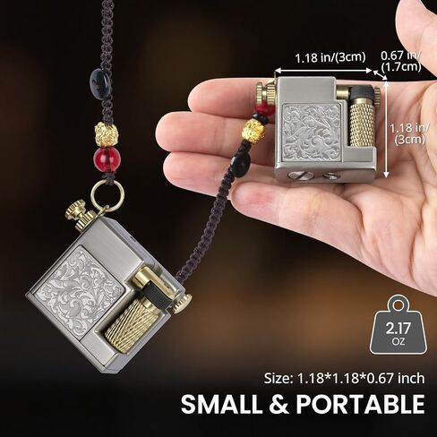 Vintage Trench Lighter, Compact Keychain Lighter, Kerosene Fluid Refillable Antique Wick Lighters, Soft Flame Flint Wheel Brass Lighters for Men Dad in Saudi Arabia