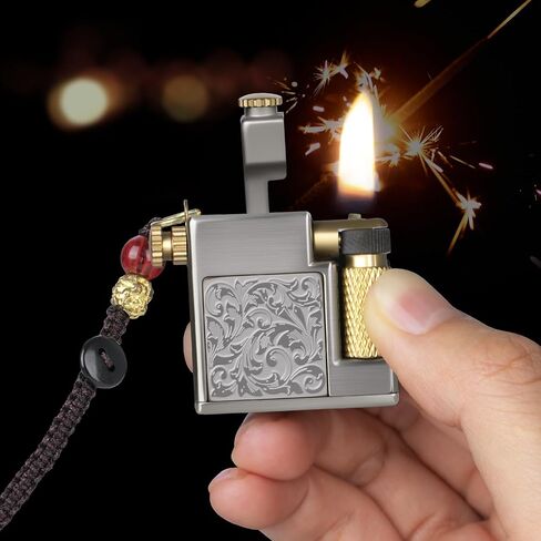 Vintage Trench Lighter, Compact Keychain Lighter, Kerosene Fluid Refillable Antique Wick Lighters, Soft Flame Flint Wheel Brass Lighters for Men Dad in Saudi Arabia