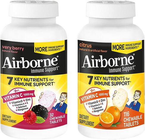 Airborne 1000mg Vitamin C Chewable Tablets Citrus & Very Berry Flavor (Citrus Flavor (Pack of 2)) in Kuwait