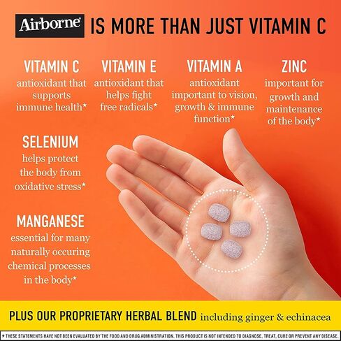 Airborne 1000mg Vitamin C Chewable Tablets Citrus & Very Berry Flavor (Citrus Flavor (Pack of 2)) in Kuwait