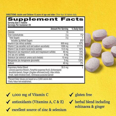 Airborne 1000mg Vitamin C Chewable Tablets Citrus & Very Berry Flavor (Citrus Flavor (Pack of 2)) in Kuwait