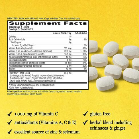 Airborne 1000mg Vitamin C Chewable Tablets Citrus & Very Berry Flavor (Citrus Flavor (Pack of 2)) in Kuwait