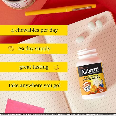 Airborne 1000mg Vitamin C Chewable Tablets Citrus & Very Berry Flavor (Citrus Flavor (Pack of 2)) in Kuwait