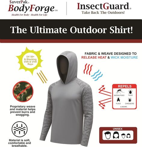 Permethrin Insect Repellent Mens Athletic Hoodies Long Sleeve Fishing Shirts SPF 50+ UV Sun Shirt Protection Rash Guard in Saudi Arabia