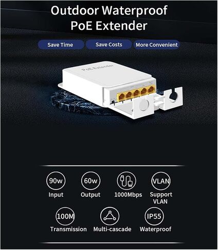 5-Port POE Extender 4-Port Repeater 100/1000Mbps Outdoor Network IP55 VLAN 44-57V(100M) in Saudi Arabia
