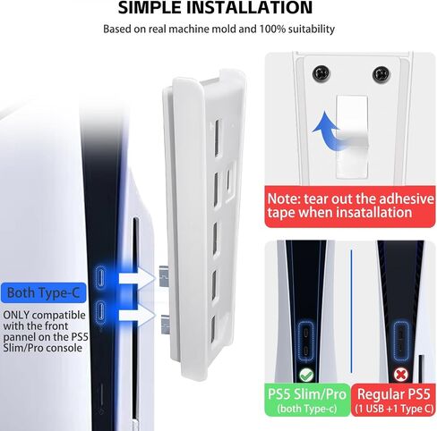 موزع USB بـ 5 منافذ لجهاز PS5، محول مقسم شاحن Megadream عالي السرعة مع 4 USB + 1 منفذ شحن USB + 1 منفذ من النوع C، متوافق مع وحدة تحكم ألعاب Playstation 5 Dualsence in Kuwait