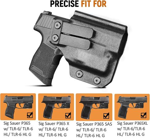 PROUS IWB Kydex Light Holster Fit Sig Sauer P365/P365X/P365 SAS/ P365XL w/TLR-6/TLR-6 HL/TLR-6 HL G، حامل إخفاء حزام الخصر الداخلي، قطع بصري، Adj. غير قادر والاحتفاظ، اليد اليمنى in Kuwait