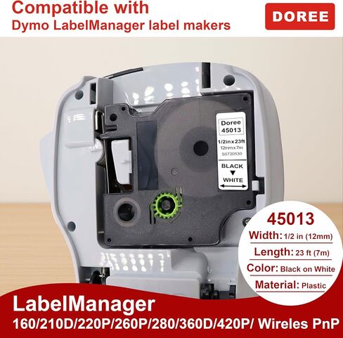 DOREE 4-Pack D1 Label Tape 45013 Compatible with DYMO 45013 S0720530, Black on White,1/2 in x 23 ft(12 mm x 7 m), Tape 45013s for Dymo LabelManager 160, 210D, 360D, 420P,Wireless PnP, 220P 260P 500TS in Saudi Arabia