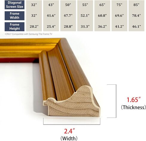 Minimalist Solid Wood frame for Samsung The Frame TV, Compatible ONLY with Samsung The Frame TV (32'',43",50",55",65",75",85", Fits 2021-2025&PRO, LS03A/B/C/D/FA/FW) (Gilded Walnut, 50-LS03) in Saudi Arabia