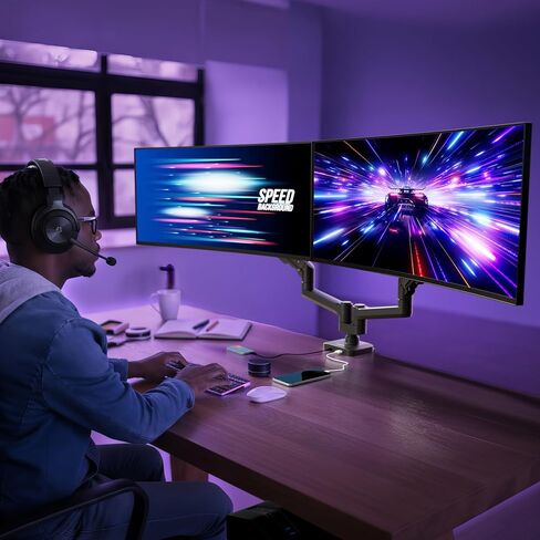 Mount-It! Proflex Series Heavy-Duty Dual Monitor Arm for 17–35" Screens, Gas Spring, Full Motion, USB-C & USB 3.0 Ports, VESA 75/100, Fits Ultrawide & Curved Displays, Clamp or Grommet Base in Saudi Arabia