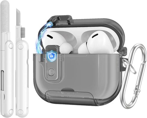 حافظة TiMOVO لجهاز AirPods Pro 3 (2025) مع قفل آمن، مضاد للتلطخ، غطاء شفاف ناعم من مادة TPU لجهاز Apple AirPod Pro الجيل الثالث مع وظيفة حامل الهاتف، سلسلة مفاتيح ومجموعة تنظيف، شفاف in Kuwait