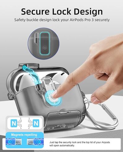 حافظة TiMOVO لجهاز AirPods Pro 3 (2025) مع قفل آمن، مضاد للتلطخ، غطاء شفاف ناعم من مادة TPU لجهاز Apple AirPod Pro الجيل الثالث مع وظيفة حامل الهاتف، سلسلة مفاتيح ومجموعة تنظيف، شفاف in Kuwait