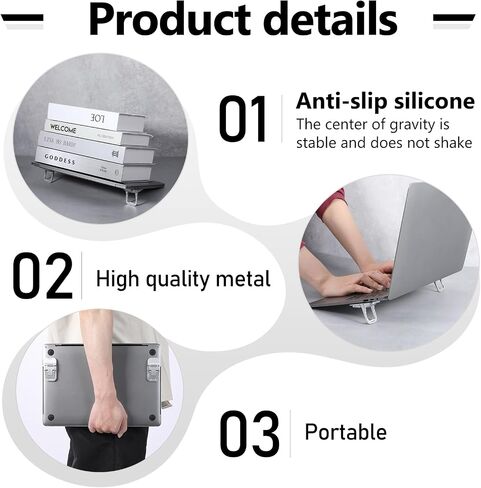 2pcs Mini Keyboard Stand, Foldable Laptop Stand for Desk Two Tilt Angle Adjustable Laptop Riser Portable Invisible Notebook Lift for Most Keyboards, Silver in Saudi Arabia