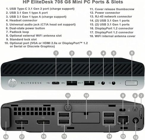 HP EliteDesk 705 G5 Mini Desktop Computer PC, Windows 11 Pro, AMD Quad-Core Ryzen 5 Pro 3400G Up to 3.9GHz, 16GB DDR4 RAM, 256GB SSD, DP, Keyboard & Mouse (Renewed) in Saudi Arabia