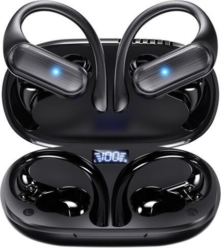 Wireless Earbuds,Bluetooth Headphones 80hrs Play Back Sport Earphones with LED Display Over-Ear Buds with Earhooks Built-in Mic IPX7 Waterproof Headset for Workout Grey (Upgrade Black) in Saudi Arabia