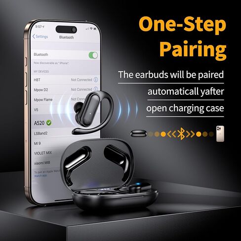 Wireless Earbuds,Bluetooth Headphones 80hrs Play Back Sport Earphones with LED Display Over-Ear Buds with Earhooks Built-in Mic IPX7 Waterproof Headset for Workout Grey (Upgrade Black) in Saudi Arabia