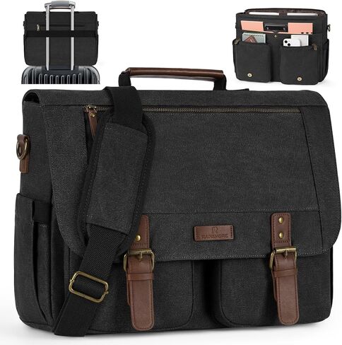 RAINSMORE Messenger Bag for Men 15.6-17.3 Inch Laptop Bag Water-resistant Canvas Briefcase Computer Satchel for Work College in Saudi Arabia