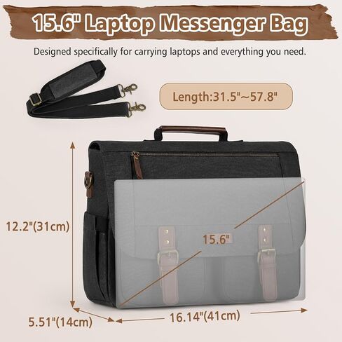 RAINSMORE Messenger Bag for Men 15.6-17.3 Inch Laptop Bag Water-resistant Canvas Briefcase Computer Satchel for Work College in Saudi Arabia