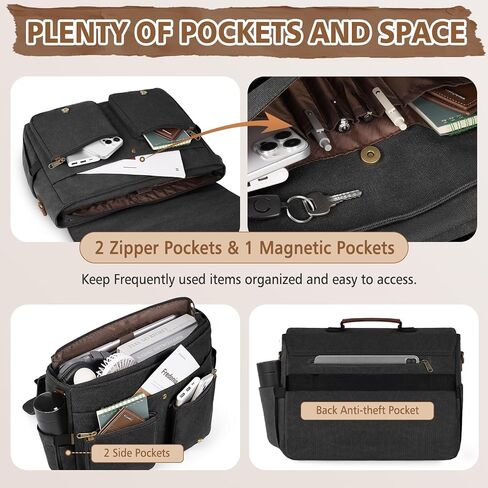 RAINSMORE Messenger Bag for Men 15.6-17.3 Inch Laptop Bag Water-resistant Canvas Briefcase Computer Satchel for Work College in Saudi Arabia