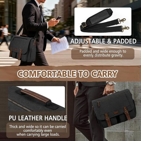 RAINSMORE Messenger Bag for Men 15.6-17.3 Inch Laptop Bag Water-resistant Canvas Briefcase Computer Satchel for Work College in Saudi Arabia