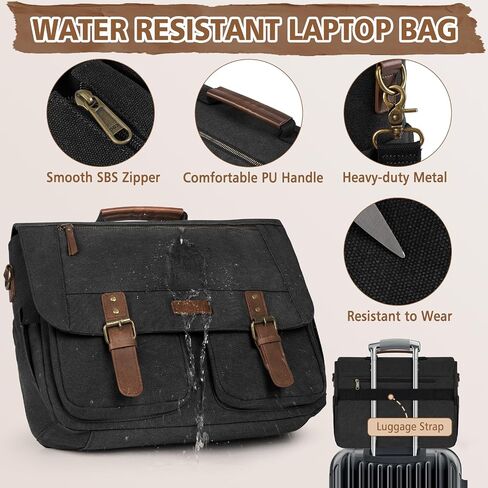 RAINSMORE Messenger Bag for Men 15.6-17.3 Inch Laptop Bag Water-resistant Canvas Briefcase Computer Satchel for Work College in Saudi Arabia