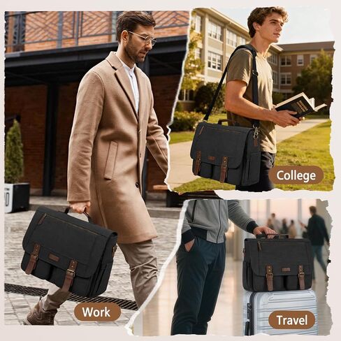 RAINSMORE Messenger Bag for Men 15.6-17.3 Inch Laptop Bag Water-resistant Canvas Briefcase Computer Satchel for Work College in Saudi Arabia