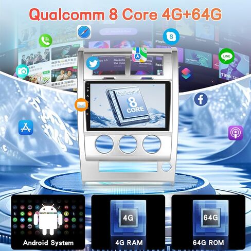 [Qualcomm 8 Core] راديو السيارة لسيارة جيب ليبرتي 2008-2011 مع CarPlay Android Auto اللاسلكي، Volxcereo 4G+64G 10.1 بوصة تعمل باللمس Android Car Stereo، WiFi/GPS، بلوتوث، FM/RDS، DSP، SWC in Saudi Arabia