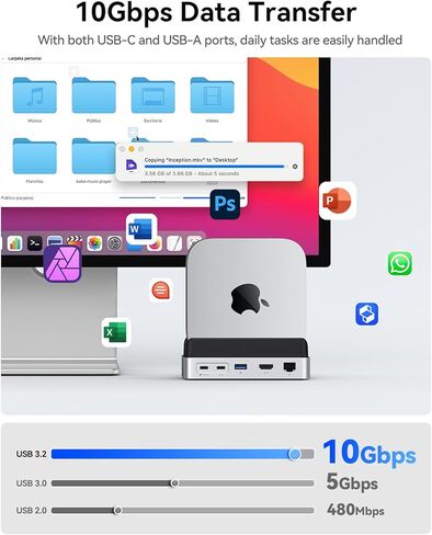 ORICO MiniDock Stand and Dock for Mac mini M4, 9-in-1 Hub with Built-in 1TB SSD, 10Gbps USB-C & USB-A,5Gbps USB-A,4K HDMI, Gigabit Ethernet, SD/TF Card Readers,Type-C(PD3.0)-VSP10 in Saudi Arabia