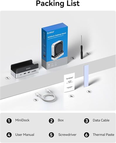 ORICO MiniDock Stand and Dock for Mac mini M4, 9-in-1 Hub with Built-in 1TB SSD, 10Gbps USB-C & USB-A,5Gbps USB-A,4K HDMI, Gigabit Ethernet, SD/TF Card Readers,Type-C(PD3.0)-VSP10 in Saudi Arabia