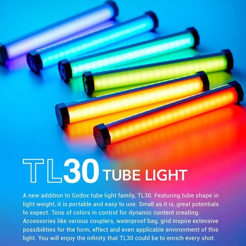 مصباح أنبوبي Godox TL30 LED - 36000+ لون، 2700K-6500K CCT، CRI 97+ TLCI 99+، محمول 0.3 كجم، حامل مغناطيسي، تحكم في التطبيق، بطارية مدمجة لتصوير الفيديو والبث المباشر وإنشاء المحتوى in Saudi Arabia