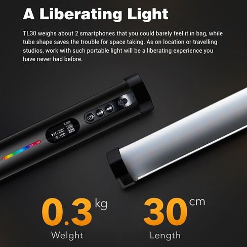 مصباح أنبوبي Godox TL30 LED - 36000+ لون، 2700K-6500K CCT، CRI 97+ TLCI 99+، محمول 0.3 كجم، حامل مغناطيسي، تحكم في التطبيق، بطارية مدمجة لتصوير الفيديو والبث المباشر وإنشاء المحتوى in Saudi Arabia