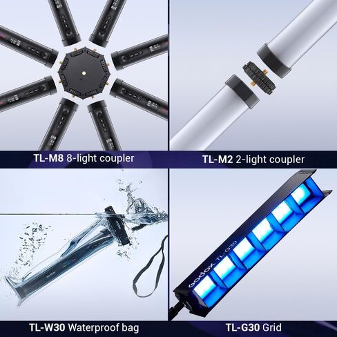 مصباح أنبوبي Godox TL30 LED - 36000+ لون، 2700K-6500K CCT، CRI 97+ TLCI 99+، محمول 0.3 كجم، حامل مغناطيسي، تحكم في التطبيق، بطارية مدمجة لتصوير الفيديو والبث المباشر وإنشاء المحتوى in Saudi Arabia