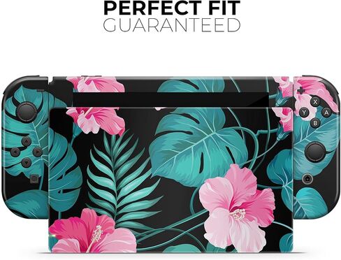 Design Skinz - متوافق مع Nintendo DSi XL - غطاء حماية من الفينيل مقاوم للخدش وقابل للإزالة - نعناع استوائي وزهور وردية زاهية v2 in Saudi Arabia
