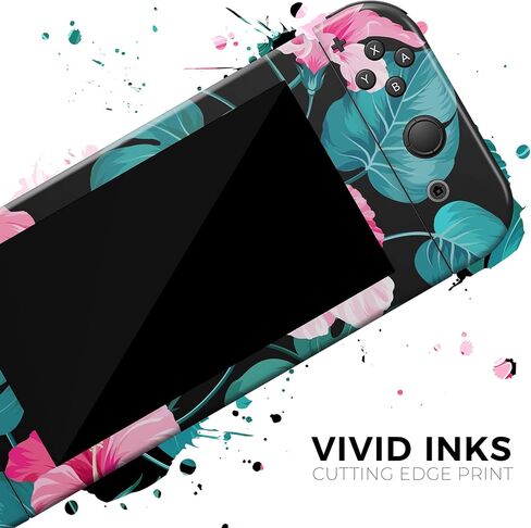 Design Skinz - متوافق مع Nintendo DSi XL - غطاء حماية من الفينيل مقاوم للخدش وقابل للإزالة - نعناع استوائي وزهور وردية زاهية v2 in Saudi Arabia