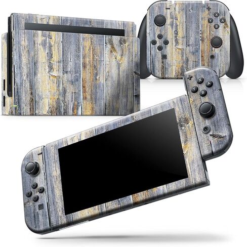 Design Skinz - متوافق مع حزمة وحدة تحكم Nintendo Switch - غطاء حماية من الفينيل مقاوم للخدش وقابل للإزالة - ألواح خشبية عتيقة مع طلاء أصفر in Saudi Arabia