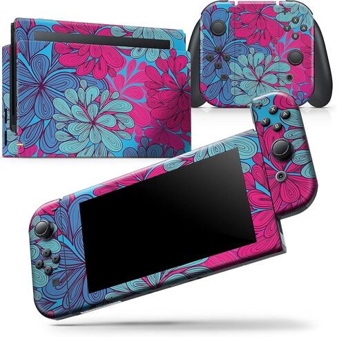 Design Skinz - متوافق مع حزمة وحدة تحكم Nintendo Switch - غطاء حماية من الفينيل مقاوم للخدش وقابل للإزالة - براعم زهور ملونة نابضة بالحياة in Saudi Arabia