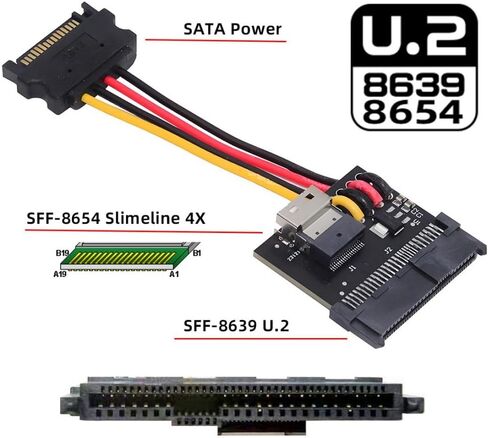 chenyang U.2 U.3 SFF-8639 SSD to Slimline SFF-8654 PCB Adapter Card with 5V/12V SATA Power Cable for NVME PCIe PCI-Express SSD in Kuwait
