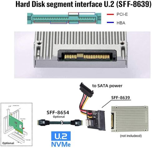 chenyang U.2 U.3 SFF-8639 SSD to Slimline SFF-8654 PCB Adapter Card with 5V/12V SATA Power Cable for NVME PCIe PCI-Express SSD in Kuwait