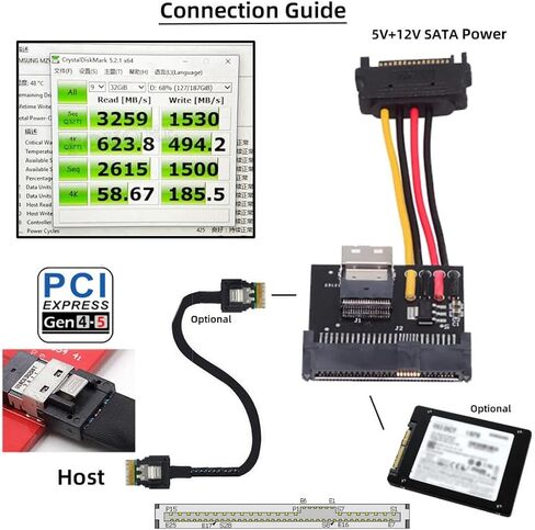 chenyang U.2 U.3 SFF-8639 SSD to Slimline SFF-8654 PCB Adapter Card with 5V/12V SATA Power Cable for NVME PCIe PCI-Express SSD in Kuwait