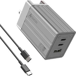 كتلة شحن سريعة USB C، شاحن سريع 65 وات GaN 3 منافذ، محول Acoucou من النوع C مع كابل، لهاتف iPhone 17,16,15، iPad، MacBook، Galaxy S25، S24، S23، الكمبيوتر اللوحي (برونزي) in Kuwait