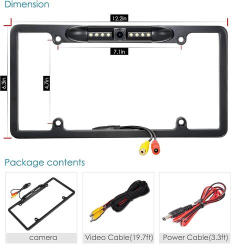 License Plate Backup Camera KASIONVI Rear View Camera 150° Viewing Angle Universal US Car License Plate Frame Mount Waterproof with 8 LED Light Night visaion Camera in Saudi Arabia