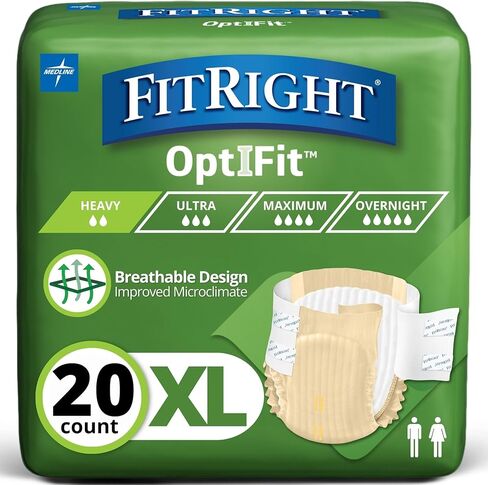 Medline FitRight OptiFit Extra Adult Briefs with Tabs, Moderate Absorbency, Medium, 32"-42", 4 packs of 20 (80 total) in Saudi Arabia