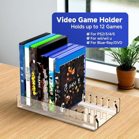 Acrylic Game Disc Storage Holder for PS5 PS4 Xbox Wii Game Cases | Display Organizer Stand Holds 12 Games, Fits Standard DVD Blu-Ray Boxes, Anti Tipping, Easy Find & Access, Clear in Saudi Arabia