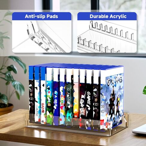 Acrylic Game Disc Storage Holder for PS5 PS4 Xbox Wii Game Cases | Display Organizer Stand Holds 12 Games, Fits Standard DVD Blu-Ray Boxes, Anti Tipping, Easy Find & Access, Clear in Saudi Arabia
