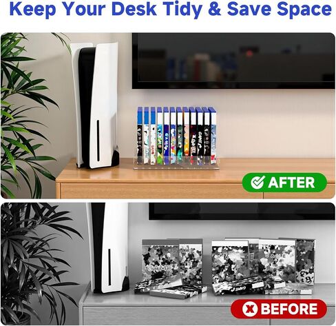 Acrylic Game Disc Storage Holder for PS5 PS4 Xbox Wii Game Cases | Display Organizer Stand Holds 12 Games, Fits Standard DVD Blu-Ray Boxes, Anti Tipping, Easy Find & Access, Clear in Saudi Arabia